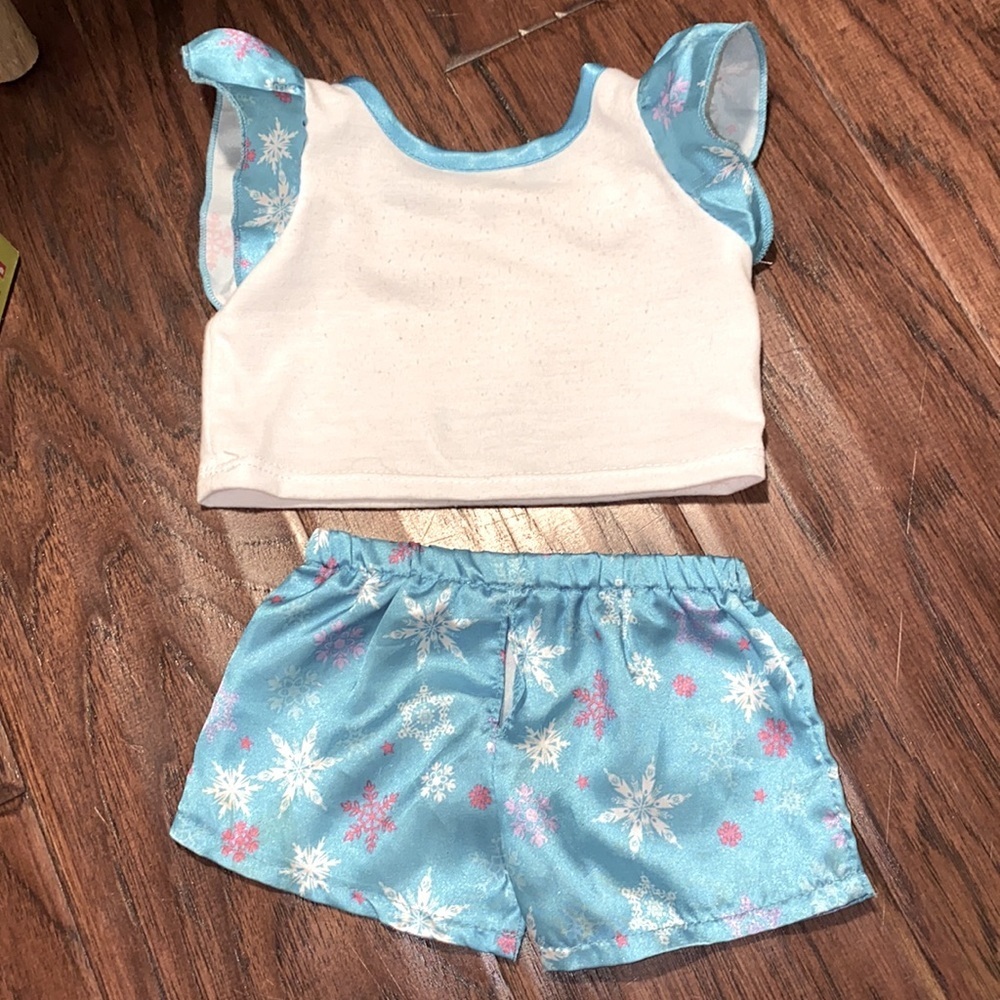 Build-A-Bear Frozen Elsa & Anna Turquoise White pajama sleep set shirt & shorts - Picture 5 of 8